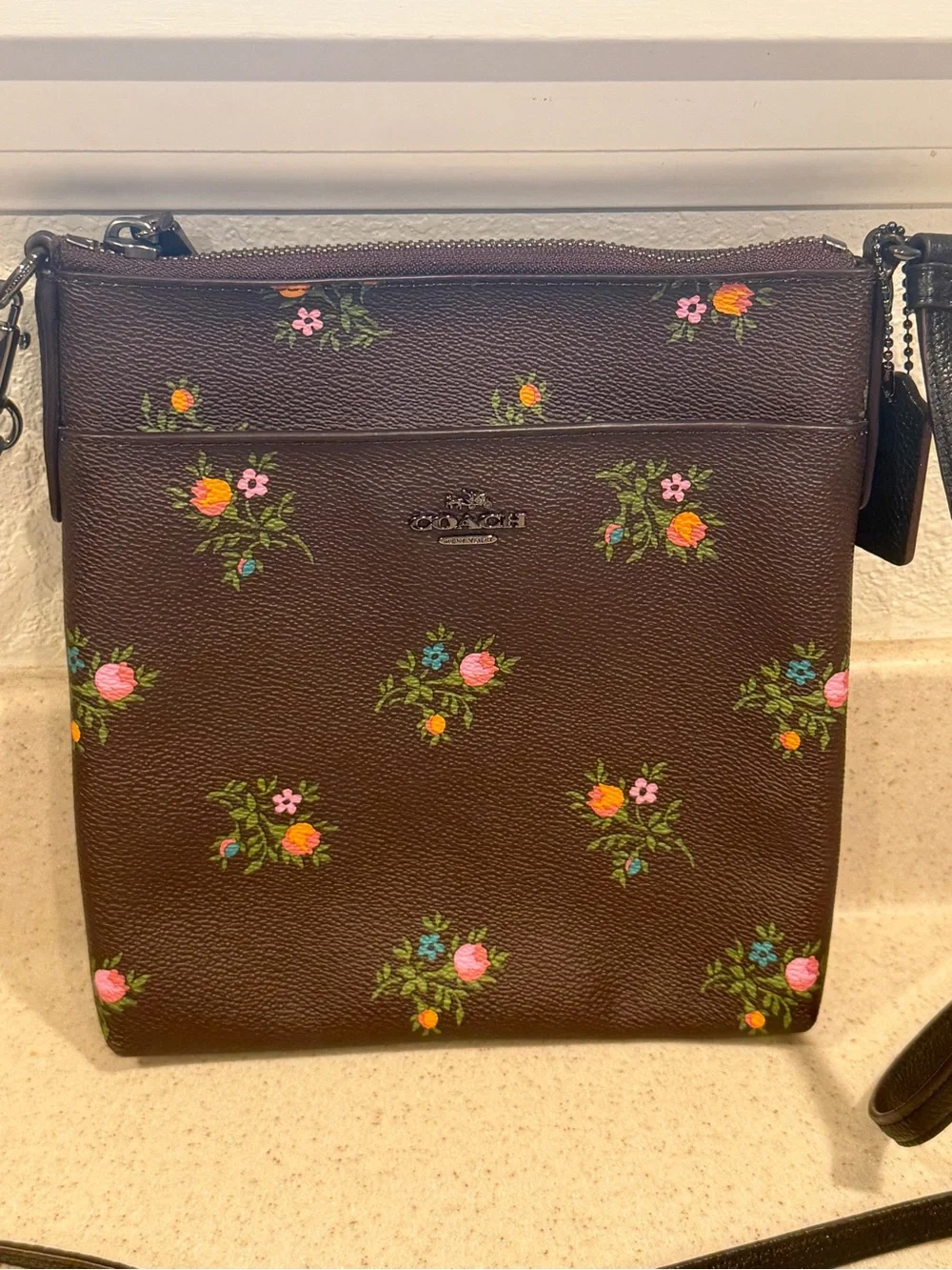 Coach Brown Floral-Print Crossbody Bag
